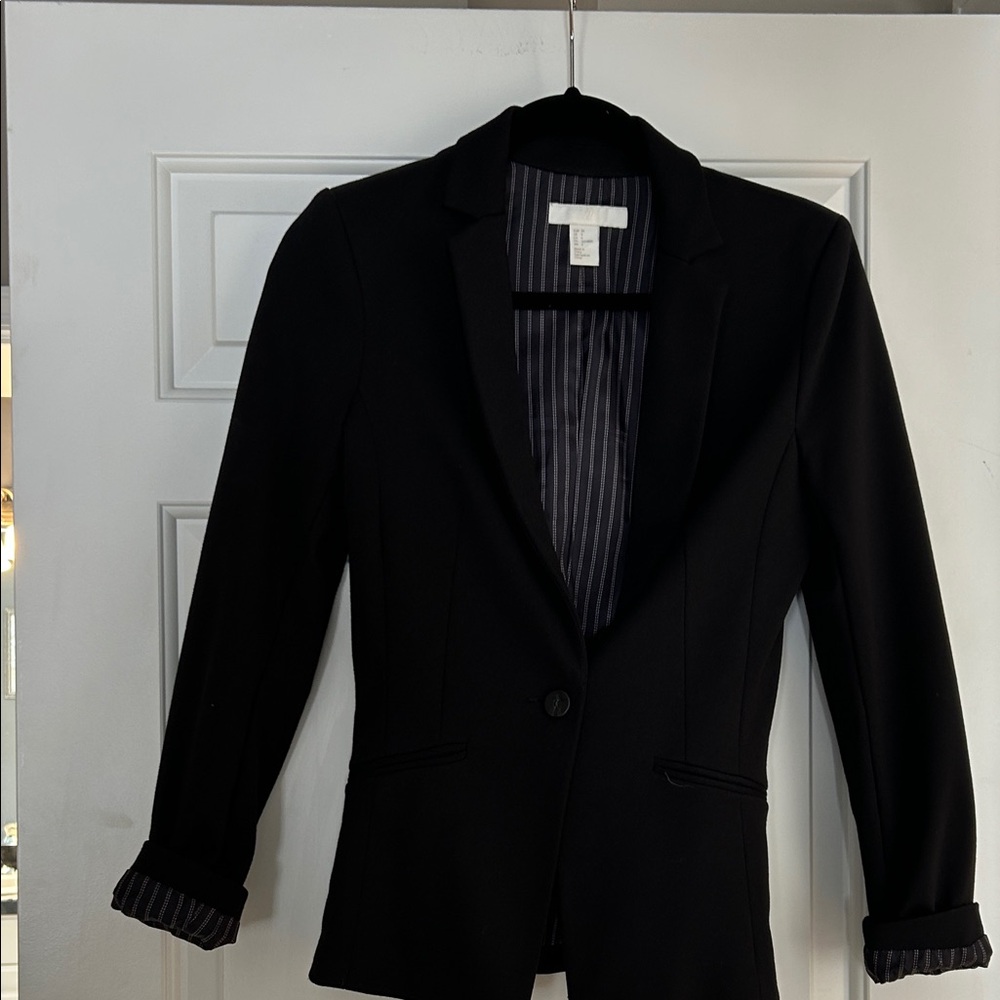H&M Black Blazer with Striped Lining